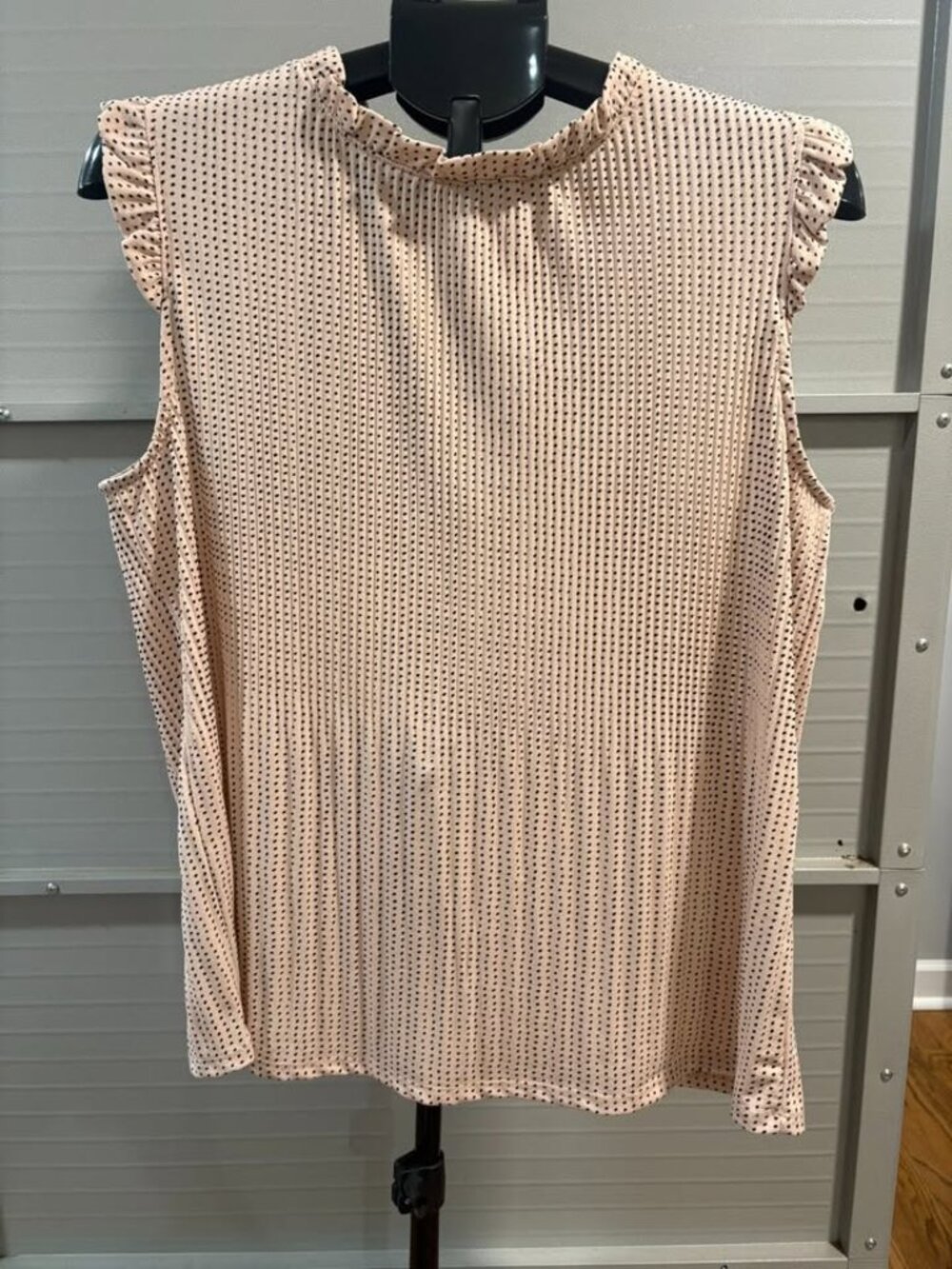 Adrianna Papell Champagne Pink Micro Dot Pleated Blouse Top - Size L